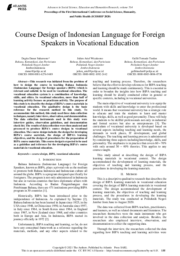 (PDF) Course Design of Indonesian Language for Foreign Speakers in ...