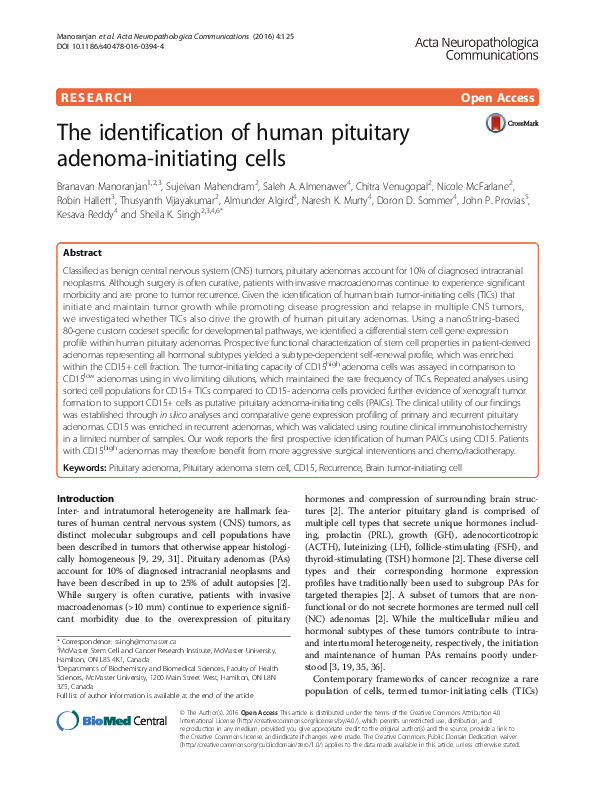 (PDF) The identification of human pituitary adenoma-initiating cells