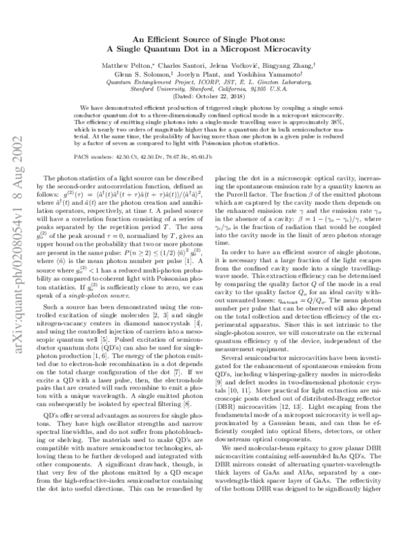(PDF) Efficient source of single photons: a single quantum dot in a ...