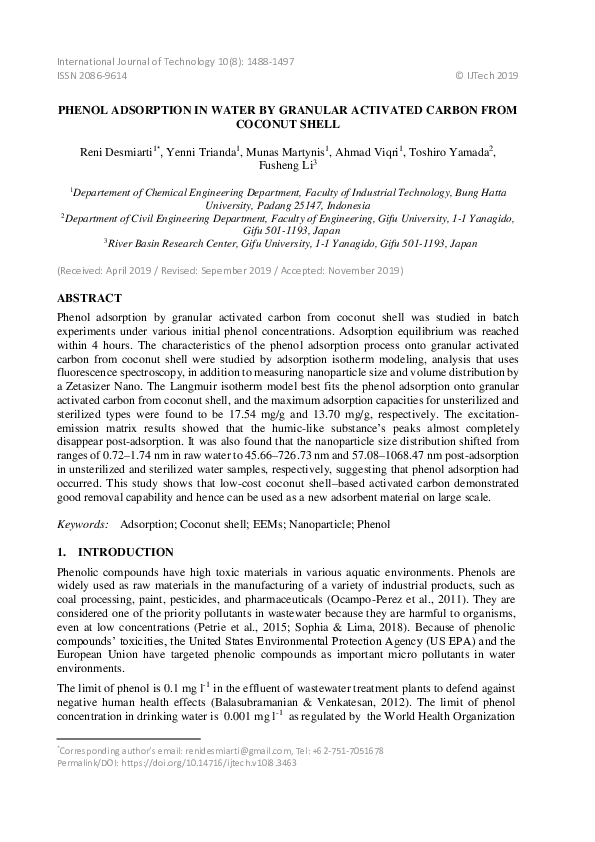 (PDF) Phenol Adsorption in Water by Granular Activated Carbon from ...