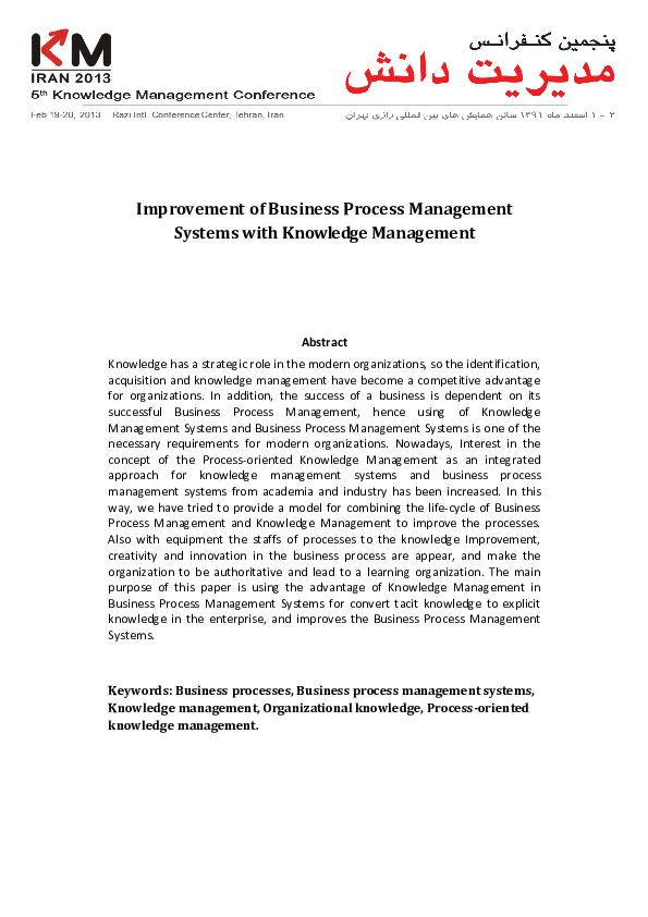 (PDF) Improvement of Business Process Management Systems with Knowledge ...