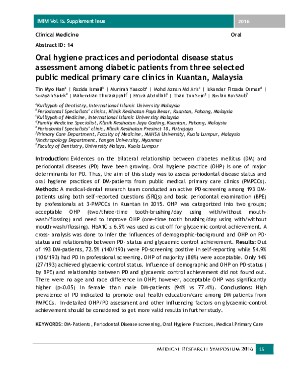 (PDF) Oral hygiene practices and periodontal disease status assessment ...