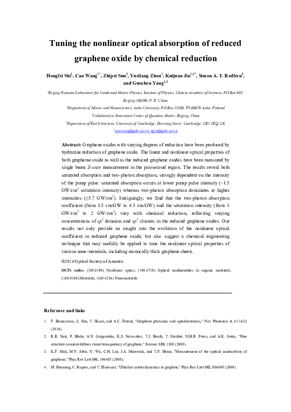 (PDF) Tuning the nonlinear optical absorption of reduced graphene oxide ...