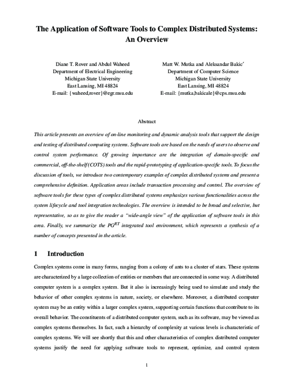 (PDF) The Application of Software Tools to Complex Distributed Systems ...