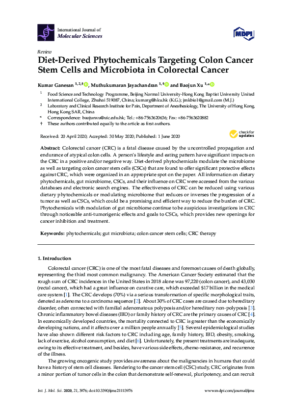 (PDF) Diet-Derived Phytochemicals Targeting Colon Cancer Stem Cells and ...