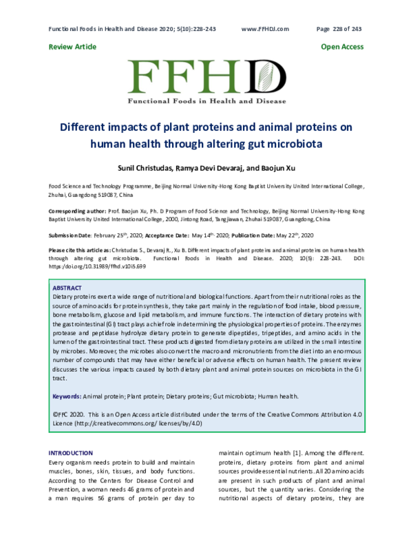 (PDF) Different impacts of plant proteins and animal proteins on human ...