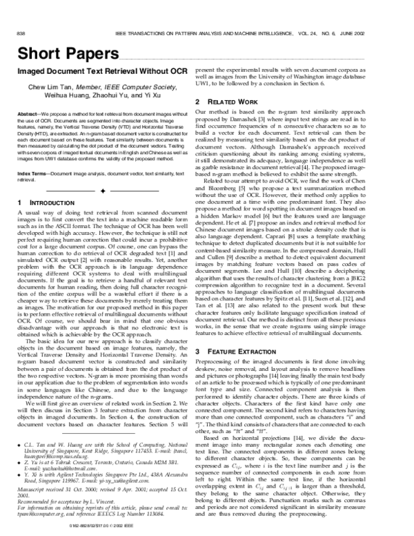 (PDF) Imaged document text retrieval without OCR