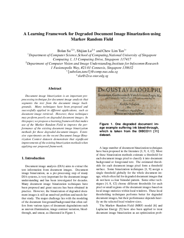 (PDF) A Learning Framework for Degraded Document Image Binarization ...
