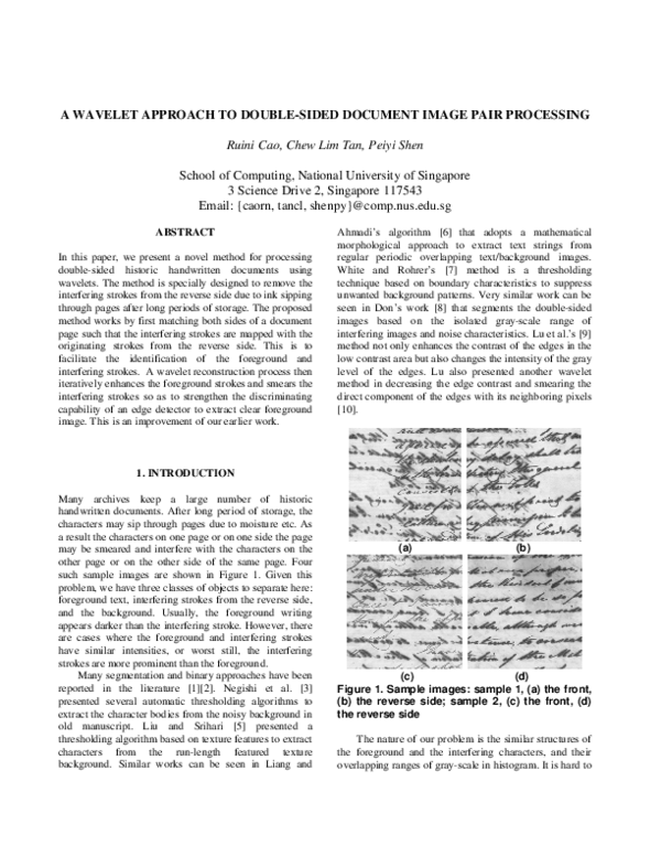 (PDF) A wavelet approach to double-sided document image pair processing