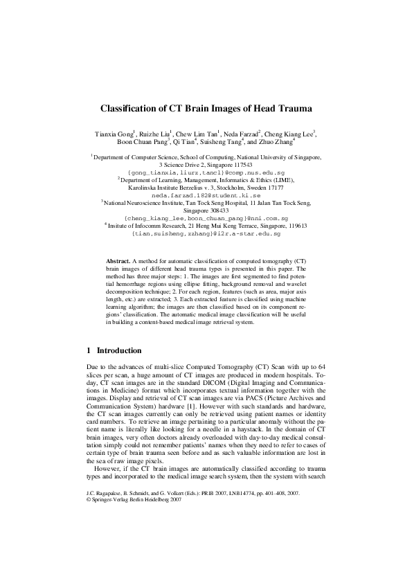 (PDF) Classification of CT Brain Images of Head Trauma
