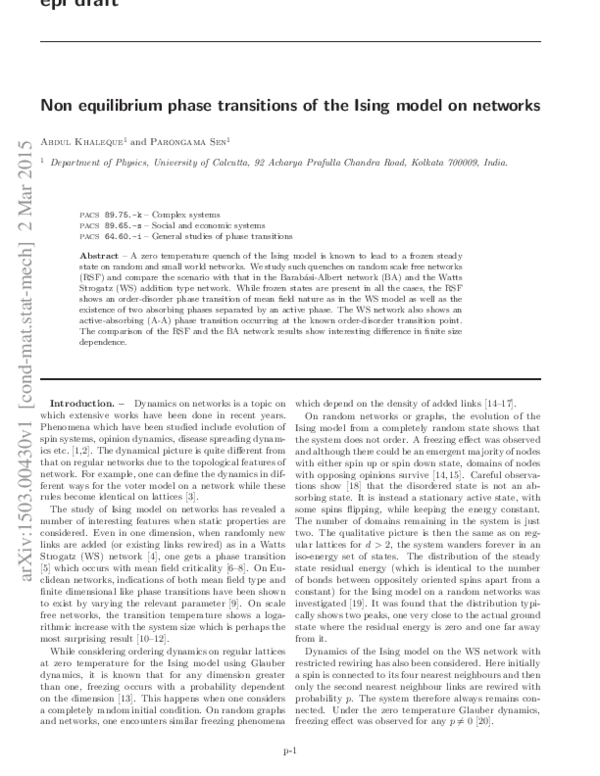 (PDF) Non equilibrium phase transitions of the Ising model on networks