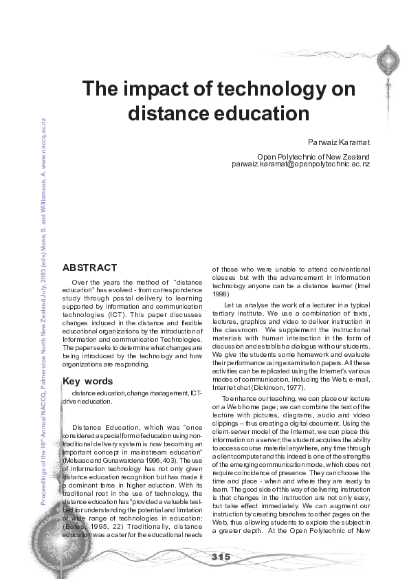 (PDF) The impact of technology on distance education