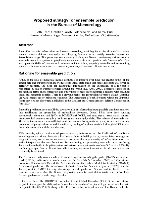 (PDF) Proposed strategy for ensemble prediction in the Bureau of ...