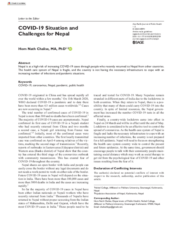 (PDF) COVID-19 Situation and Challenges for Nepal
