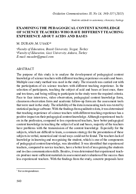 (PDF) Examining the Pedagogical Content Knowledge of Science Teachers ...