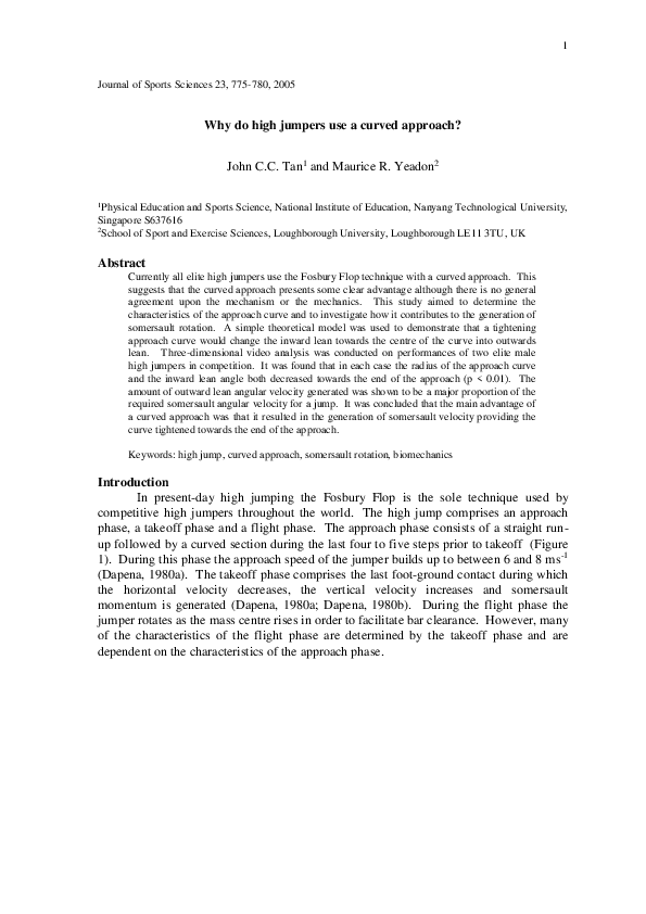 (PDF) Why do high jumpers use a curved approach? John Carlo Tan