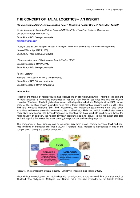 (PDF) The Concept of Halal Logistics – an Insight