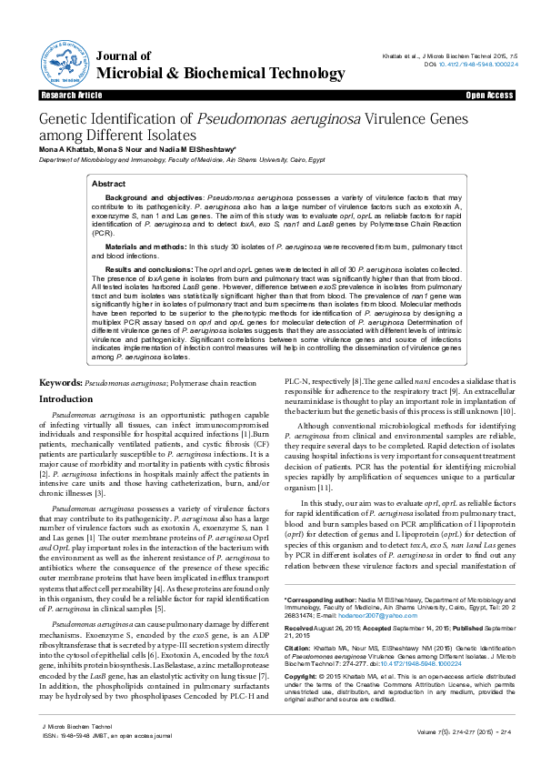 (PDF) Genetic Identification of Pseudomonas aeruginosa Virulence Genes ...
