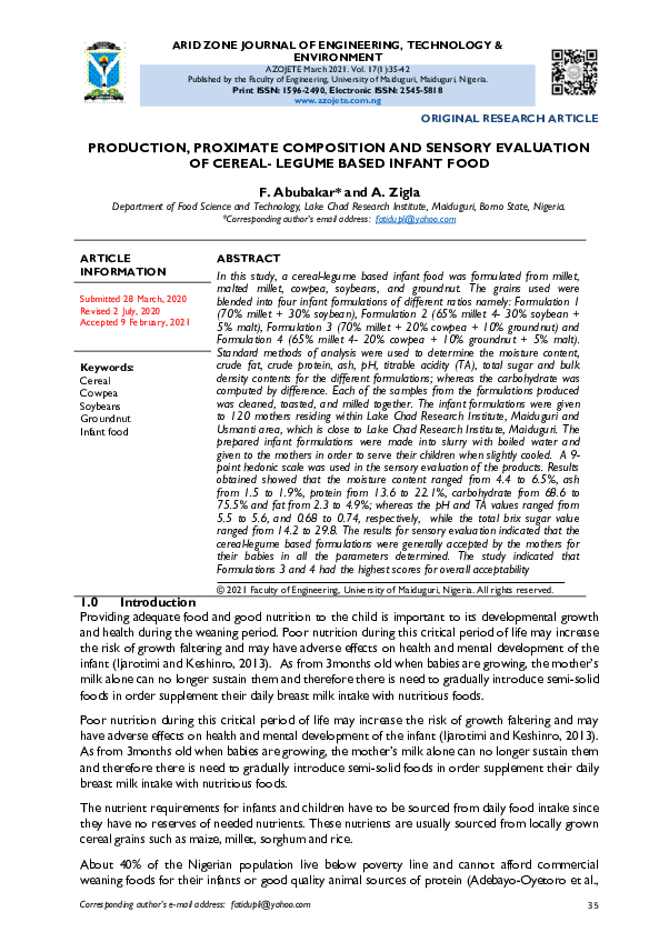 (PDF) Production, Proximate Composition and Sensory Evaluation of