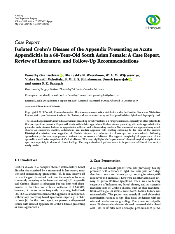 (PDF) Isolated Crohn’s Disease of the Appendix Presenting as Acute ...