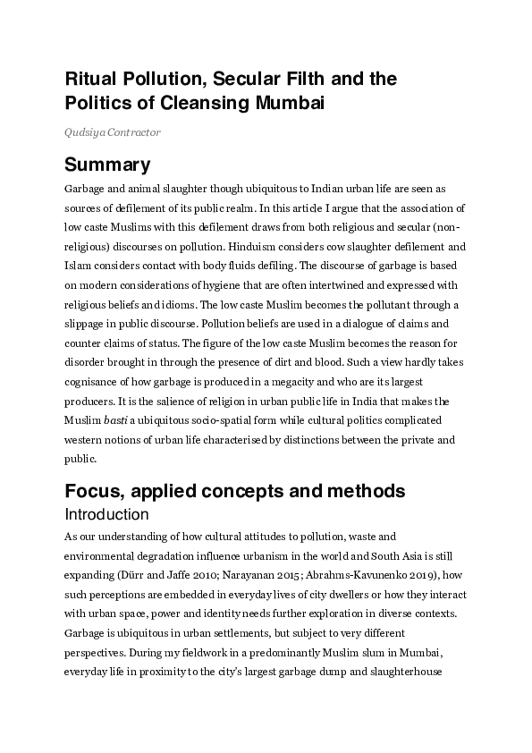 (PDF) Ritual Pollution, Secular Filth and the Politics of Cleansing Mumbai