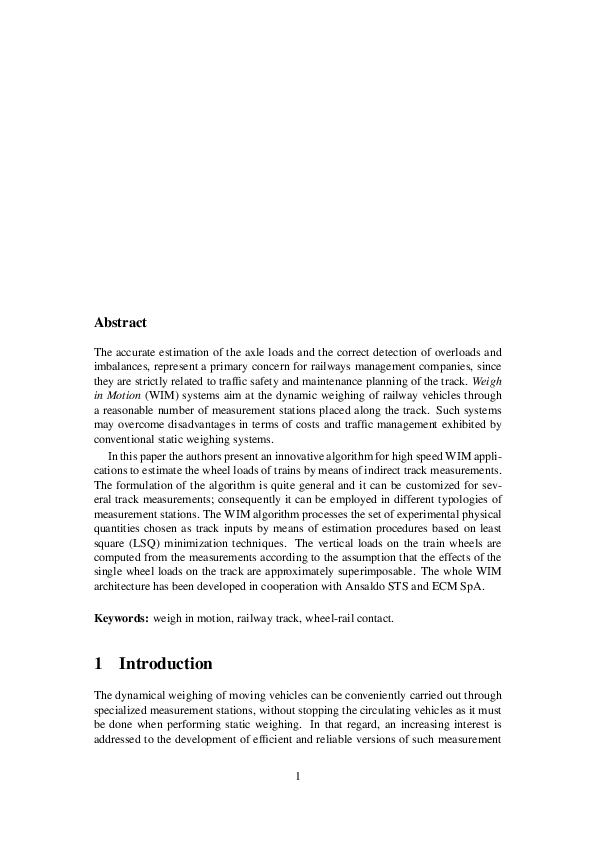 (PDF) Innovative Systems for Weighing in Motion of Railway Vehicles ...