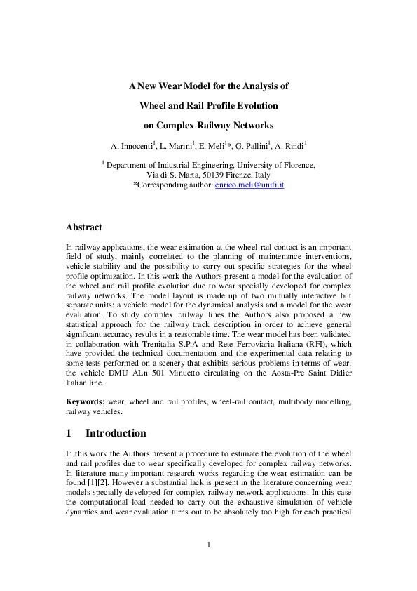 (PDF) A New Wear Model for the Analysis of Wheel and Rail Profile ...