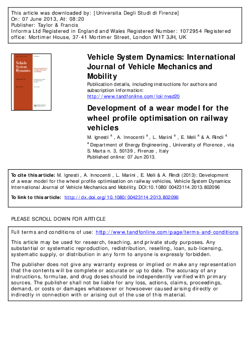 (PDF) Development of a wear model for the wheel profile optimisation on ...