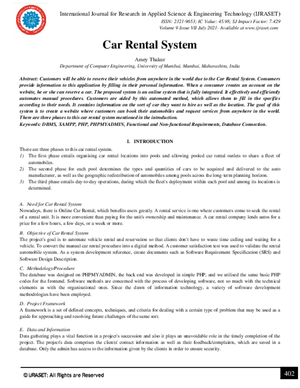 (PDF) Car Rental System