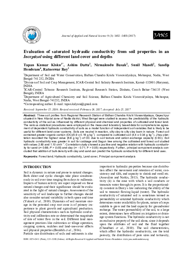 (PDF) Evaluation of saturated hydraulic conductivity from soil ...