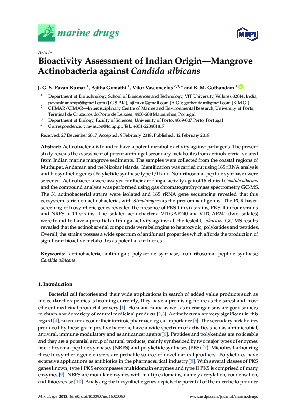 (PDF) Bioactivity Assessment of Indian Origin-Mangrove Actinobacteria ...