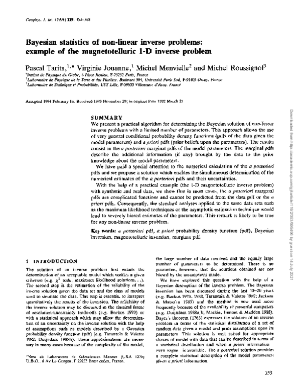 (PDF) Bayesian statistics of non-linear inverse problems: example of ...
