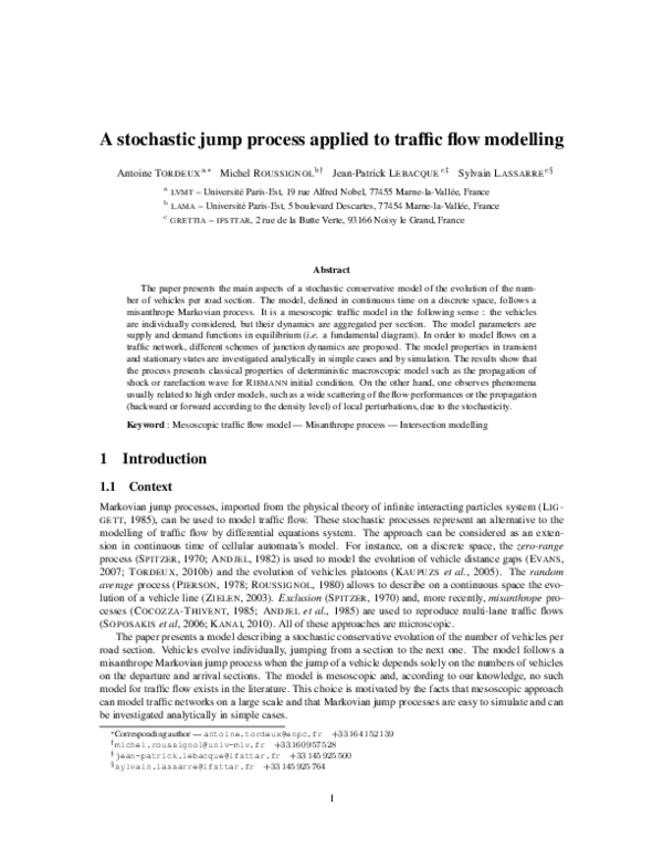 (PDF) A stochastic jump process applied to traffic flow modelling