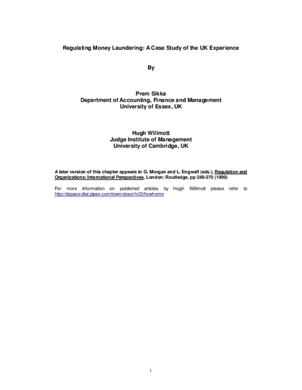 (PDF) Regulating Money Laundering: A Case Study of the UK Experience