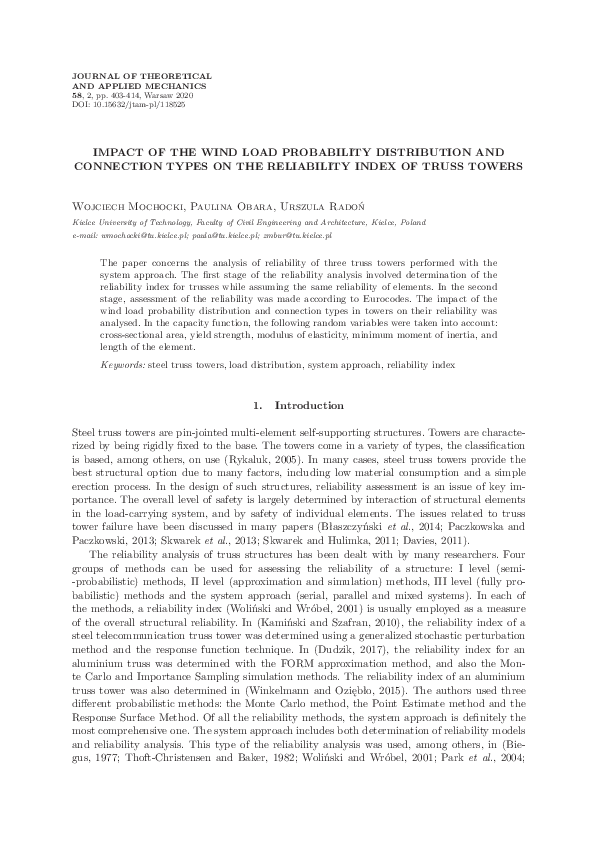 (PDF) Impact of the wind load probability distribution and connection ...