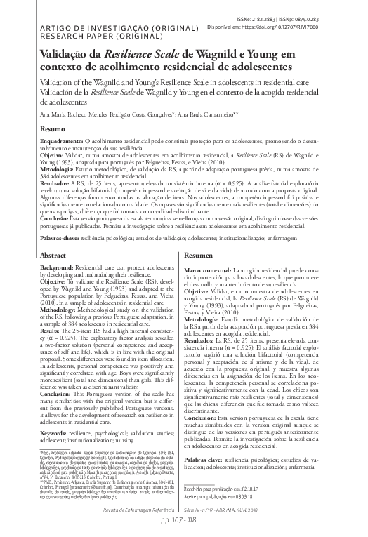 (PDF) Validation of the Wagnild and Young’s Resilience Scale in ...