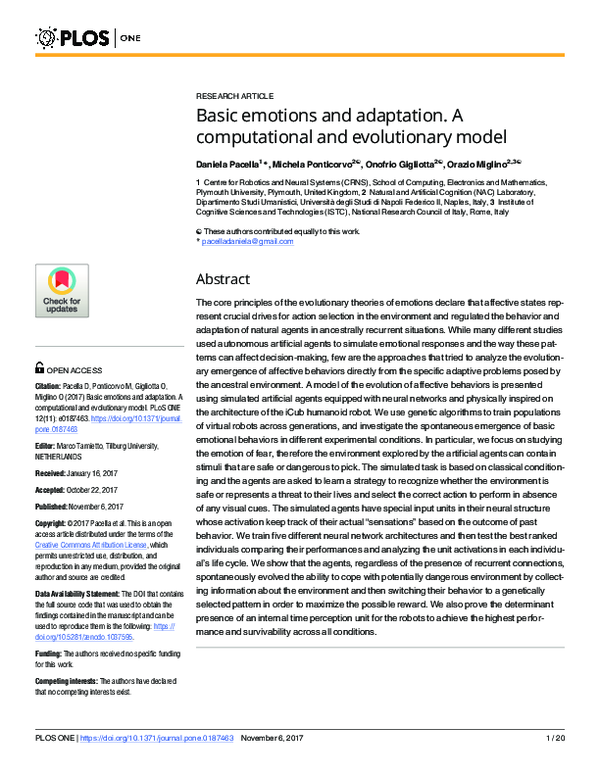 (PDF) Basic emotions and adaptation. A computational and evolutionary model