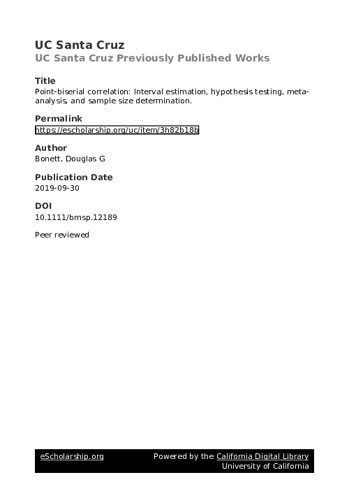 (PDF) Point‐biserial correlation Interval estimation, hypothesis