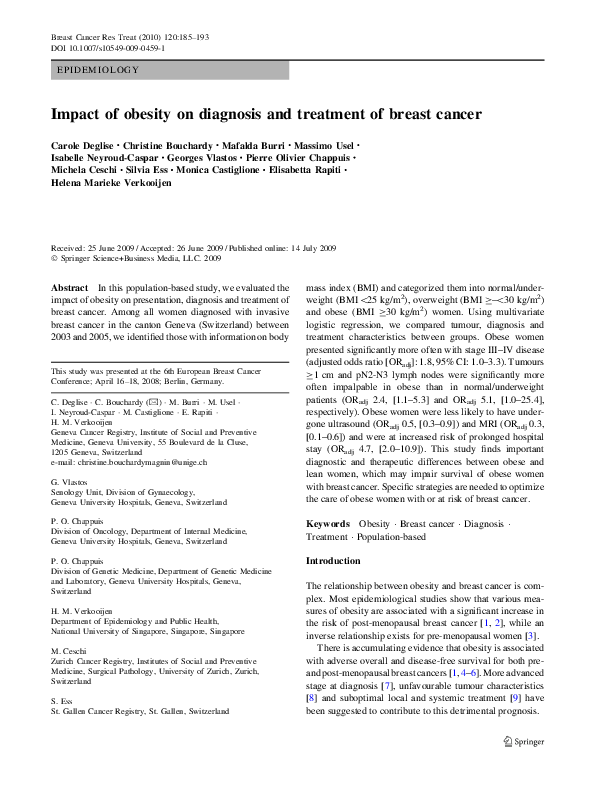 (PDF) Impact of obesity on diagnosis and treatment of breast cancer