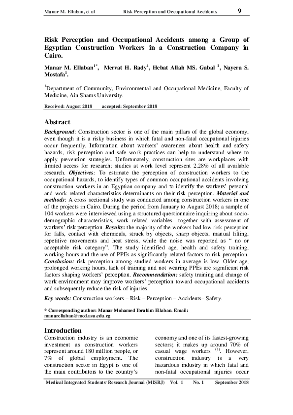 (PDF) Risk Perception and Occupational Accidents among a Group of ...