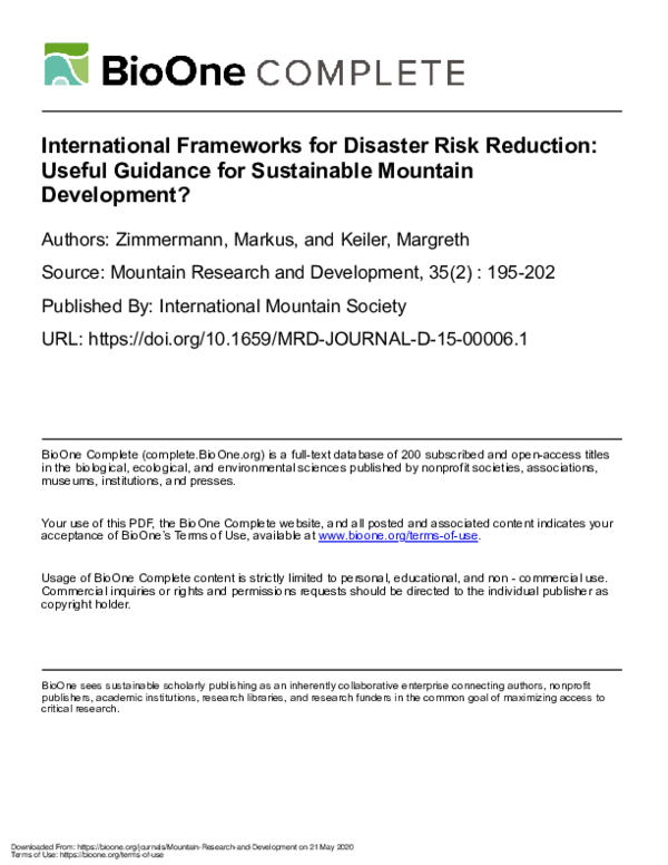 (PDF) International Frameworks for Disaster Risk Reduction: Useful ...
