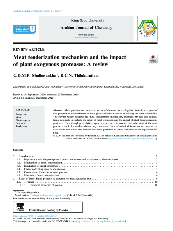 (PDF) Meat tenderization mechanism and the impact of plant exogenous ...