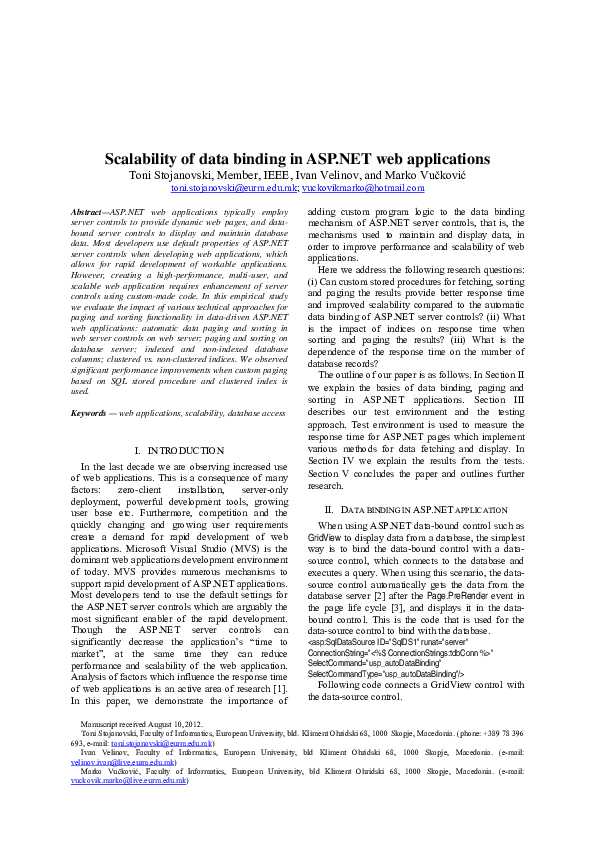 (PDF) Scalability of Data Binding in ASP. NET Web Applications