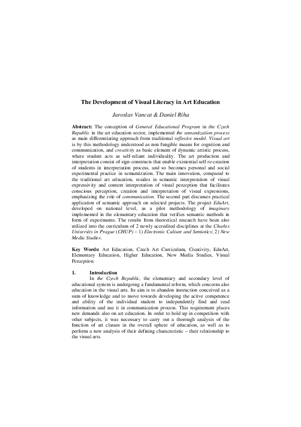 (PDF) The Development of Visual Literacy in Art Education