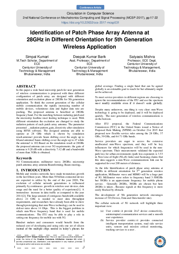 (PDF) Identification of Patch Phase Array Antenna at 28GHz in Different ...
