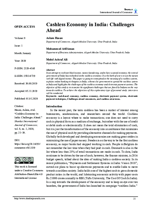 (PDF) Cashless Economy in India: Challenges Ahead