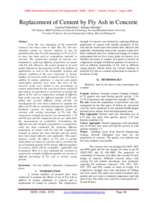(PDF) Replacement of Cement by Fly Ash in Concrete