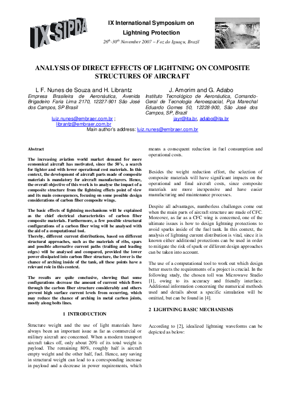 (PDF) Analysis of Direct Effects of Lightning on Composite Structures ...