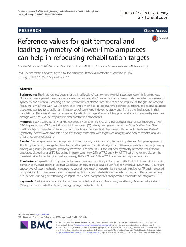 (PDF) Reference values for gait temporal and loading symmetry of lower ...