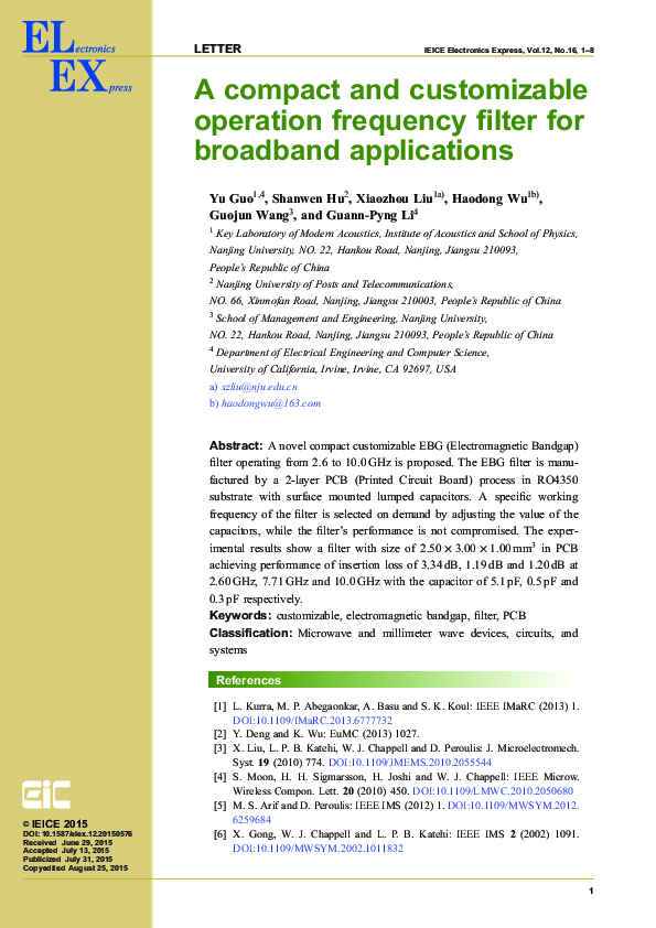 (PDF) A Compact and Customizable Operation Frequency Filter for ...